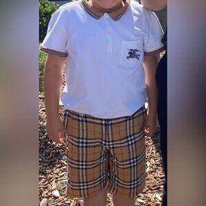 Burberry White Polo with Striped Trim